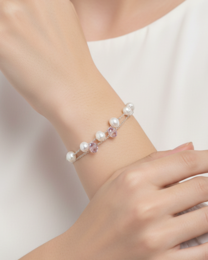 Double-chain Natural Pearl Bead Bracelet