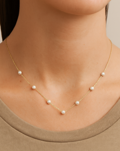 Sterling Silver Natural Pearl Necklace