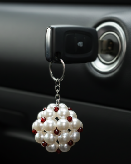 Pearl Crystal Bead Ball Keychain