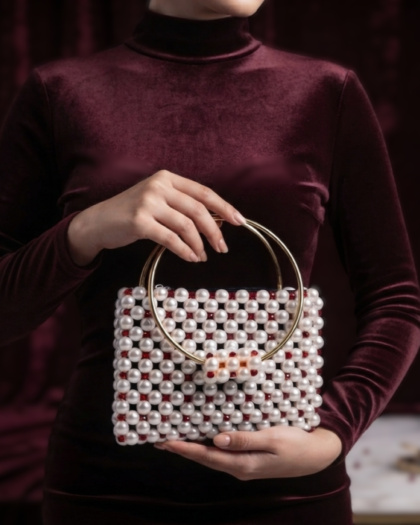 Pearl Crystal Ring Handle Bag