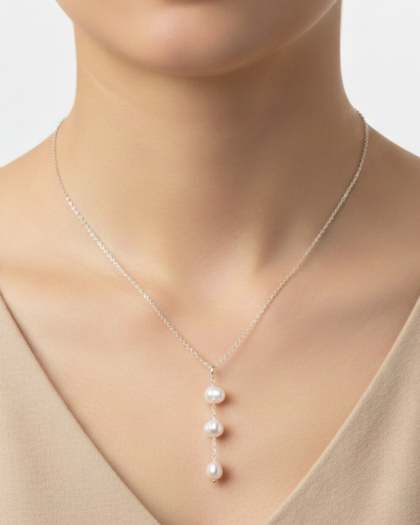 Thin Natural Pearl Sterling Silver Necklace